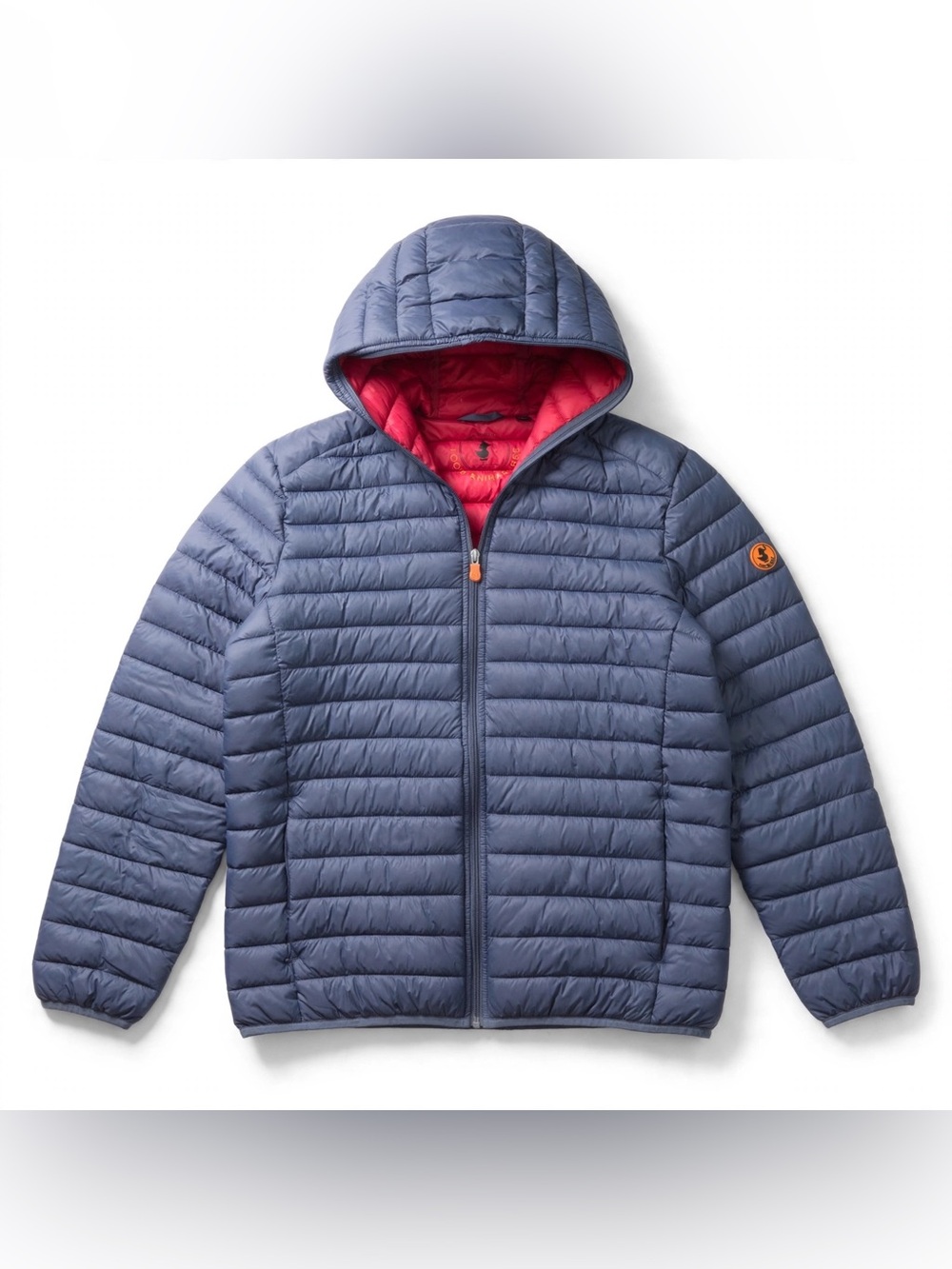 Save The Duck Puffer Jacket Hooded Ultra Light Animal Free Blue Red Lined